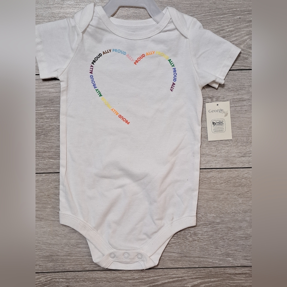 Brand New George 100% Cotton White Rainbow Heart Kids One Piece Onesis Top